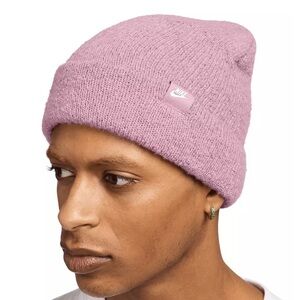 Nike Beanie Plum Dust White Knit Hat Boucle Yarn